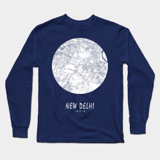 New Delhi, India City Map - Full Moon Long Sleeve T-Shirt